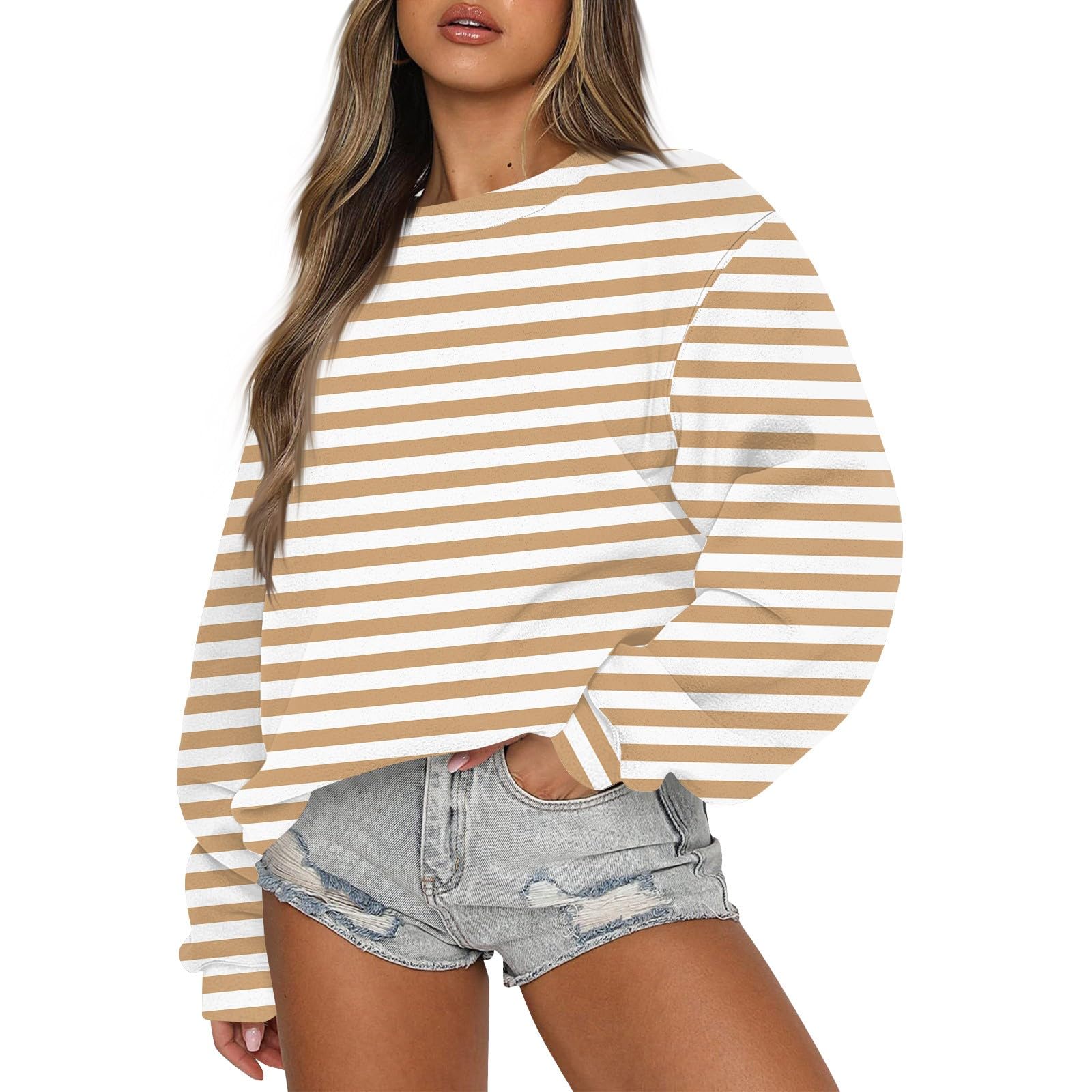 MABUTINGTI Womens Oversized Sweatshirts Striped Crew Neck Pullover Casual Comfy 2024 Fall Fashion Teen Girl Outfits