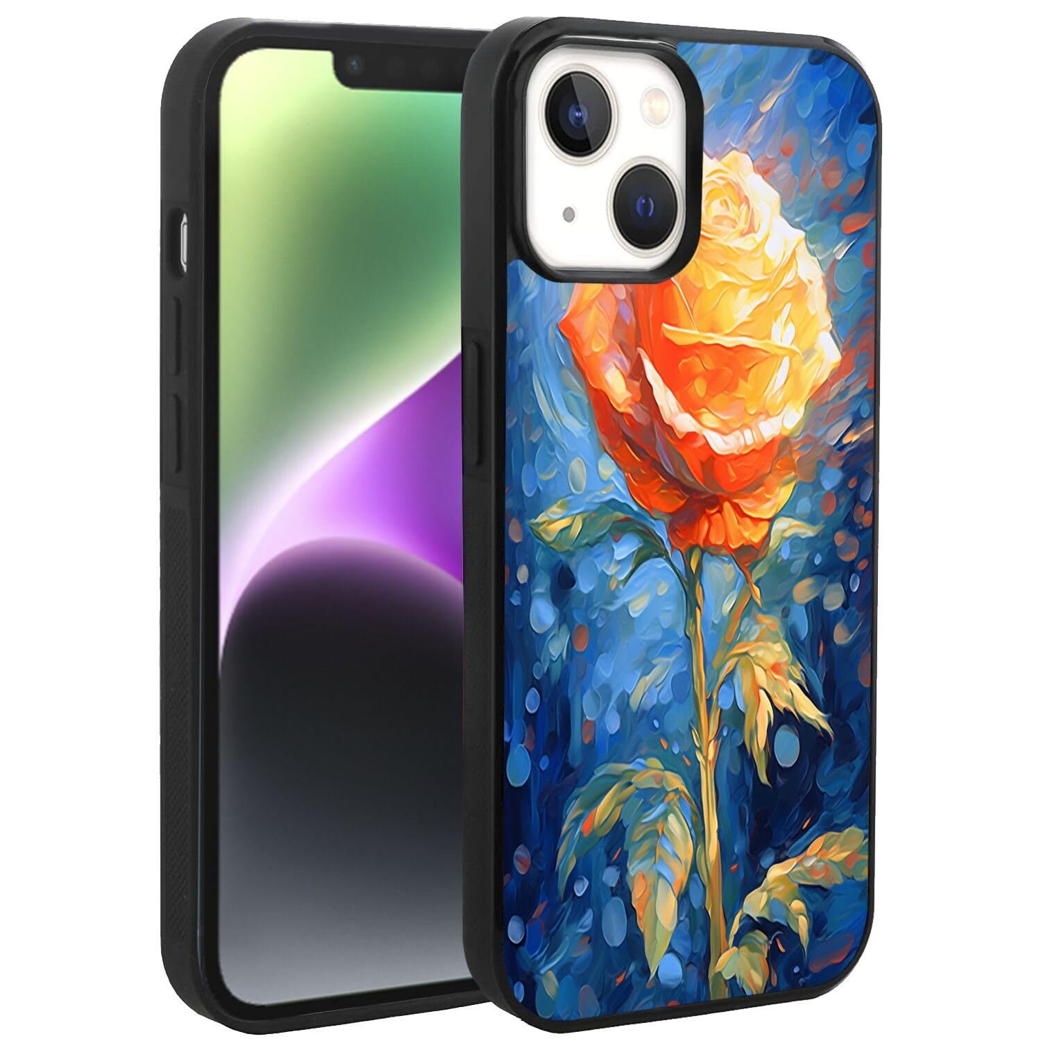 DAFEI Phone Case Compatible with iPhone 14 Plus Rose Flower-aa868 Black Frame Shockproof and Slim Rubber TPU Material with Uniqe Design