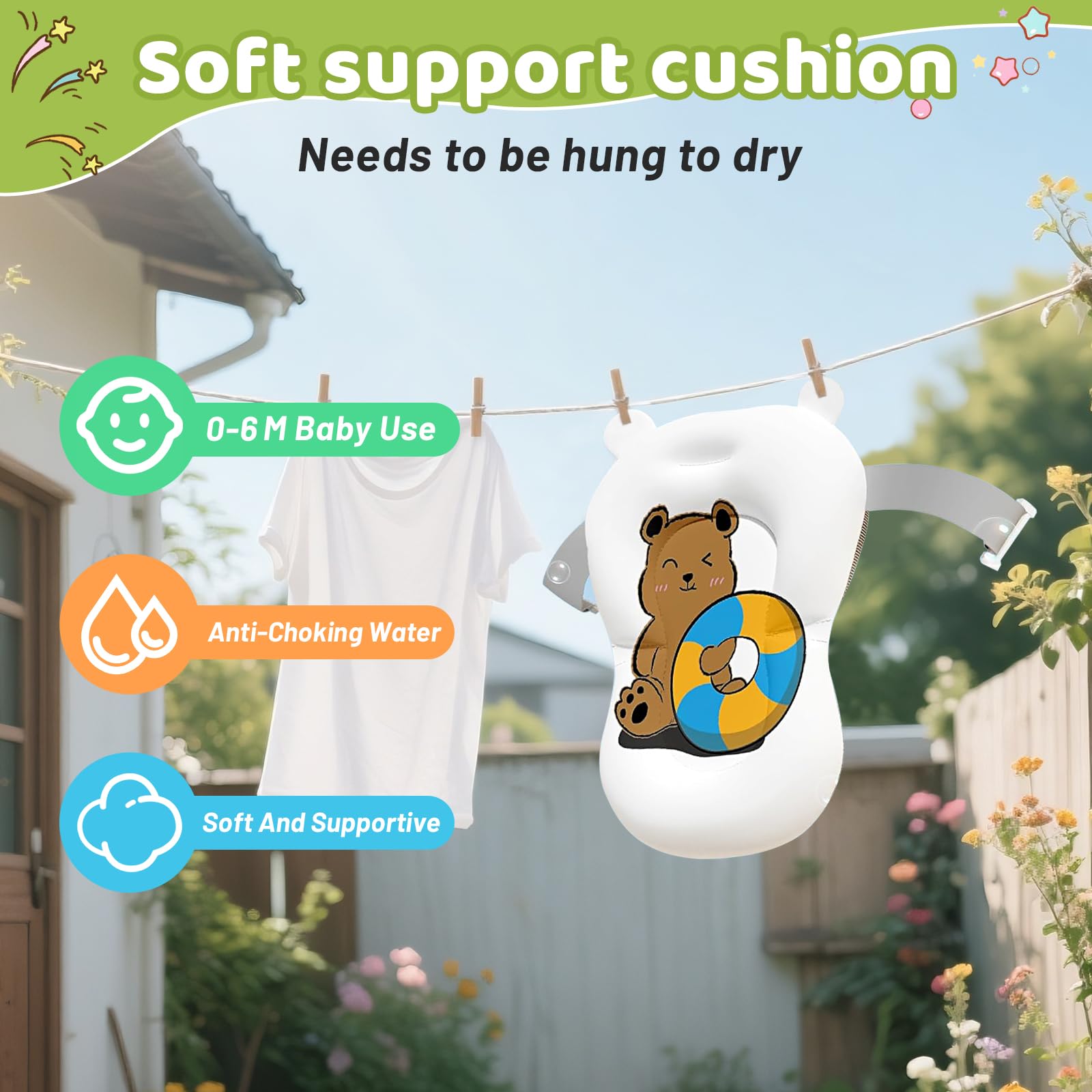 Baignoire Bébé Pliable avec Coussin de Bain et Thermomètre Intégré, Bouchon d'Évacuation, Vert Ours