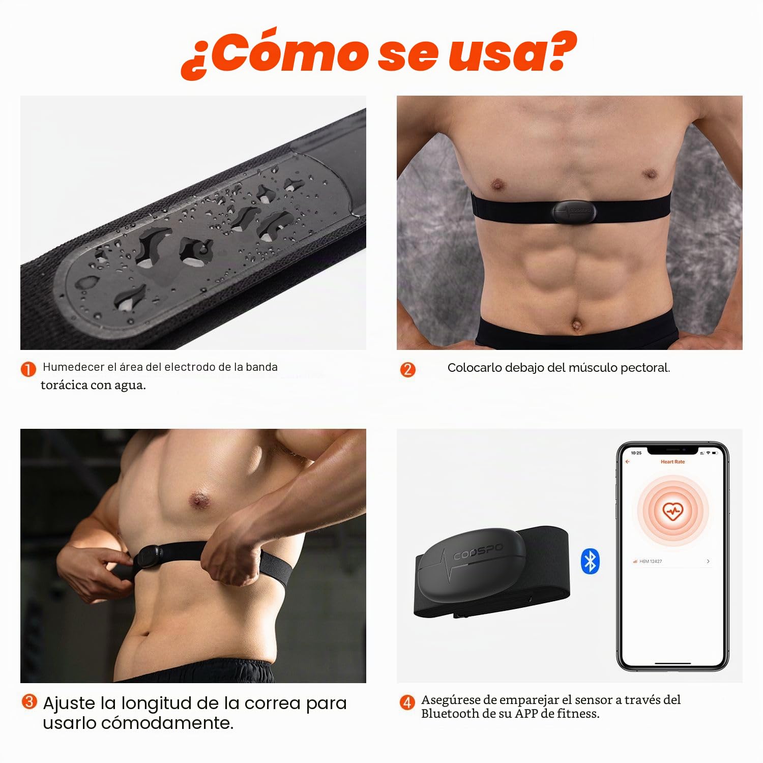 COOSPO Correa de Pecho Monitor Frecuencia Cardíaca H6 Bluetooth Ant+ HRM