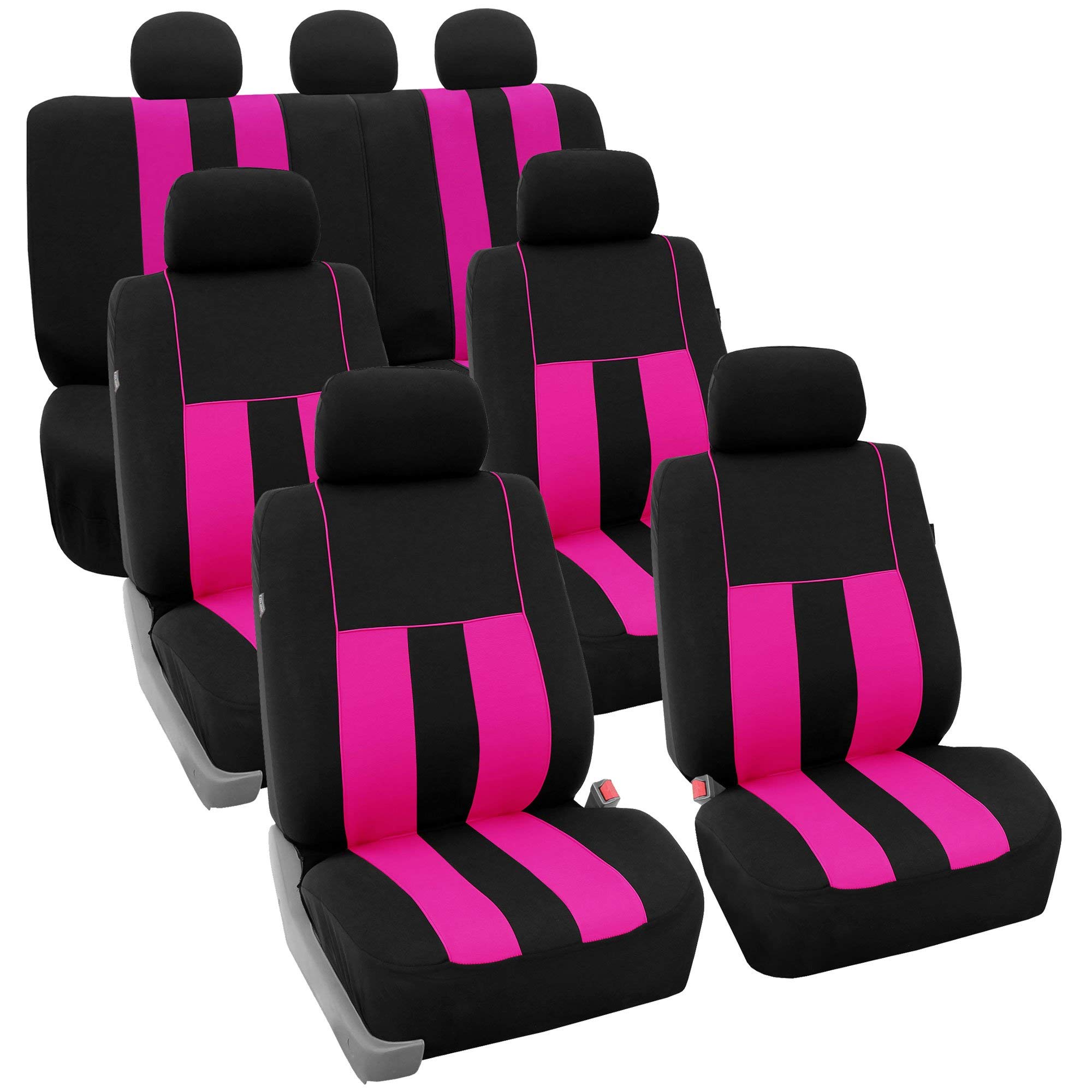 fh group three row striking striped full set car seat covers, airbag compatible & split ready â€“ universal fit for cars trucks & suvs (pink) fb036217