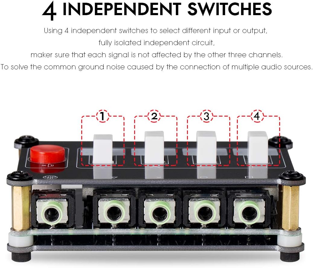 Nobsound Little Bear 4 Way Audio Switch; 3.5mm Audio Switcher; Stereo AUX Audio Selector; Audio Splitter; 4(1)-in-1(4)-Out : Electronics