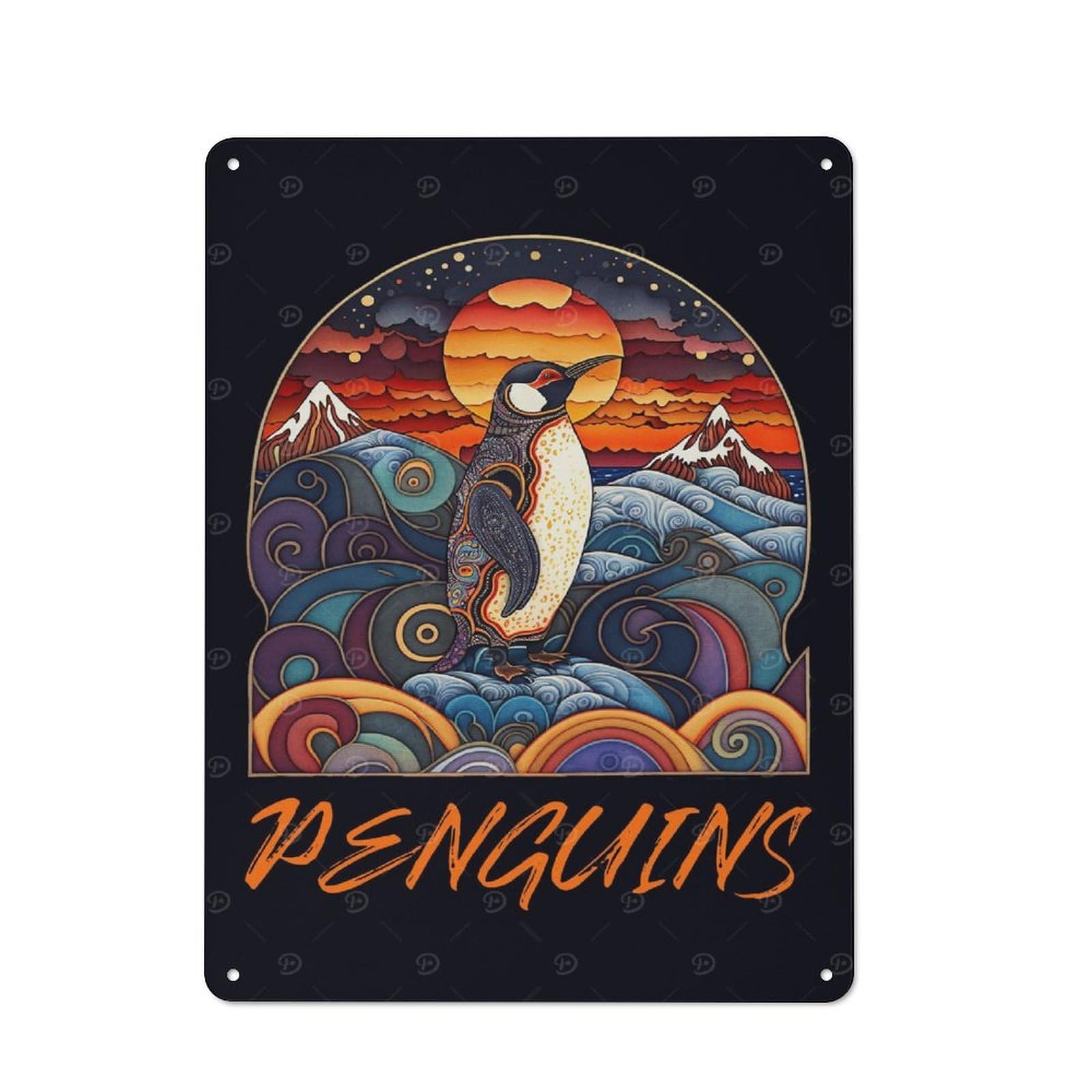 Junmoney Penguins Rustic Metal Wall Sign 40X30cm For Kitchen Or Home Bar, For Garage, Workshop And Man Cave Decoration
