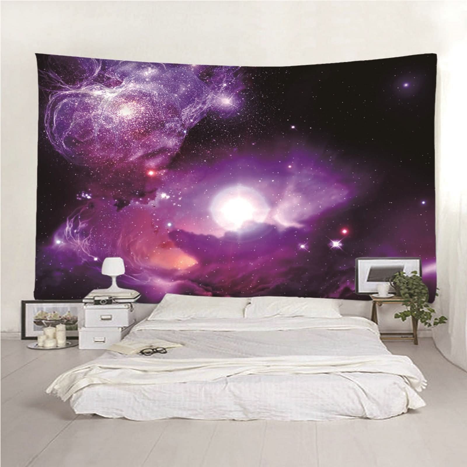 Tapices Navideños, Decoración Pared Rustico Clound del Universo Estrellado Poliéster Púrpura 150x130CM
