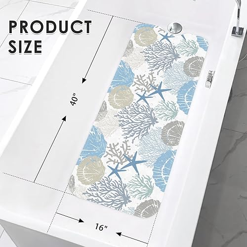 Miniatura 9 de Starfish Seashell - Tapete de baño antideslizante para verano, 40 x 16 pulgadas, extra largo, para bañera, con ventosas y agujeros de drenaje para