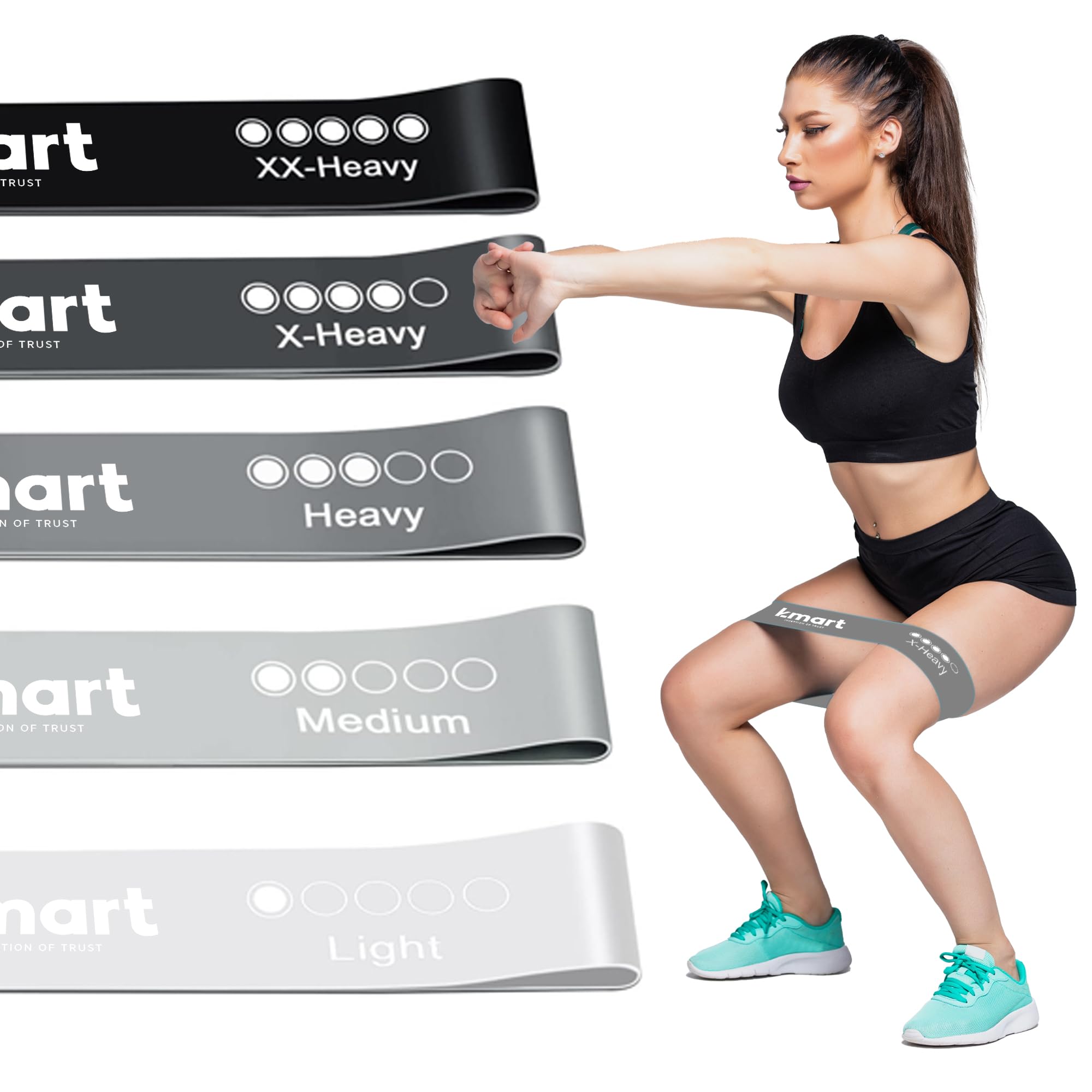 Active 100 Resistance Bands Set of 5, Skin-Friendly Exercise Bands for Men & Women, 5 Resistance Levels for Legs Glutes, Arms