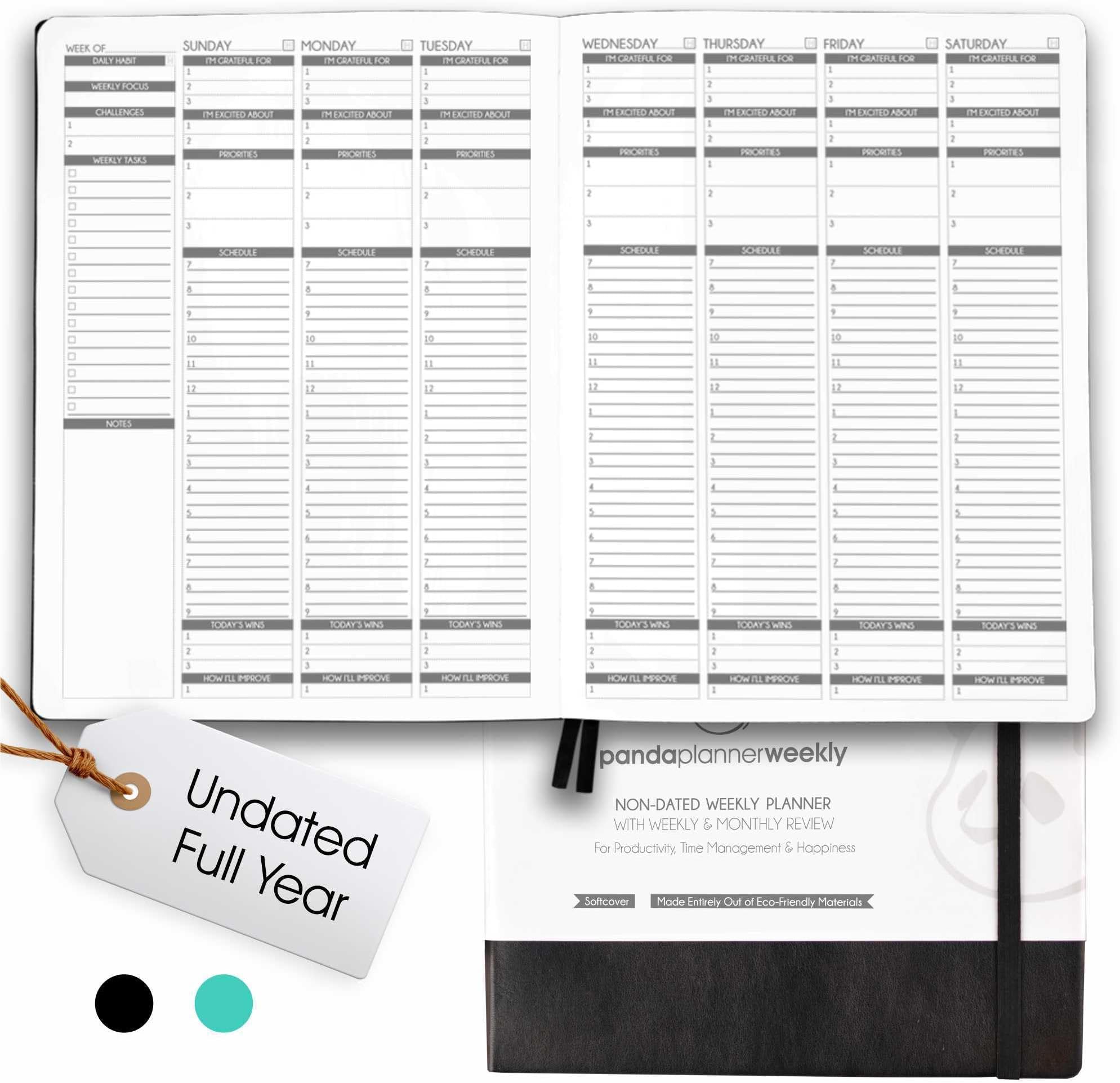 Panda Planner Weekly 2026, Undated Weekly Planner for Office, School & Home – 8"x11" Soft Vegan Leather Organizer Notebook with To-Do Lists, Habit Tracker, Notes & Agenda – Black