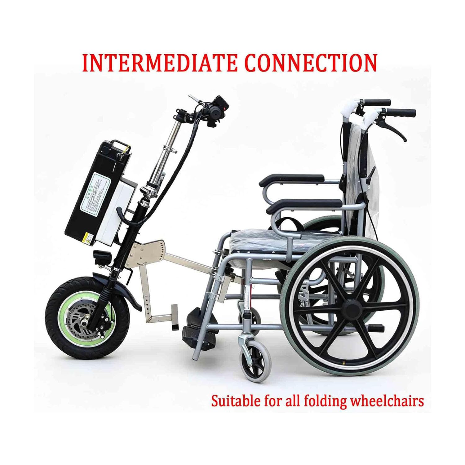 Dispositivo de tracción para Silla de Ruedas de 500 W (Manillar y estabilizadores mejorados), 3 velocidades con luz Delantera y Amortiguador,batería de 48 V, 15/17 Ah,001,A15ah/65KM