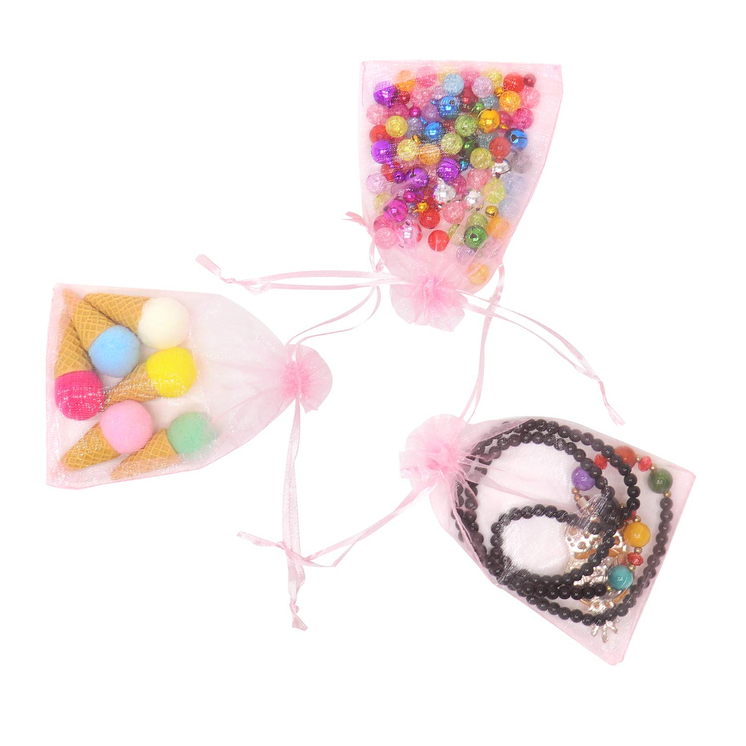 Dealglad 100 szt. torebek z organzy 15 x 20 cm, różowe torby siatkowe sznurek na biżuterię woreczki na prezenty baby shower wesele torby upominkowe