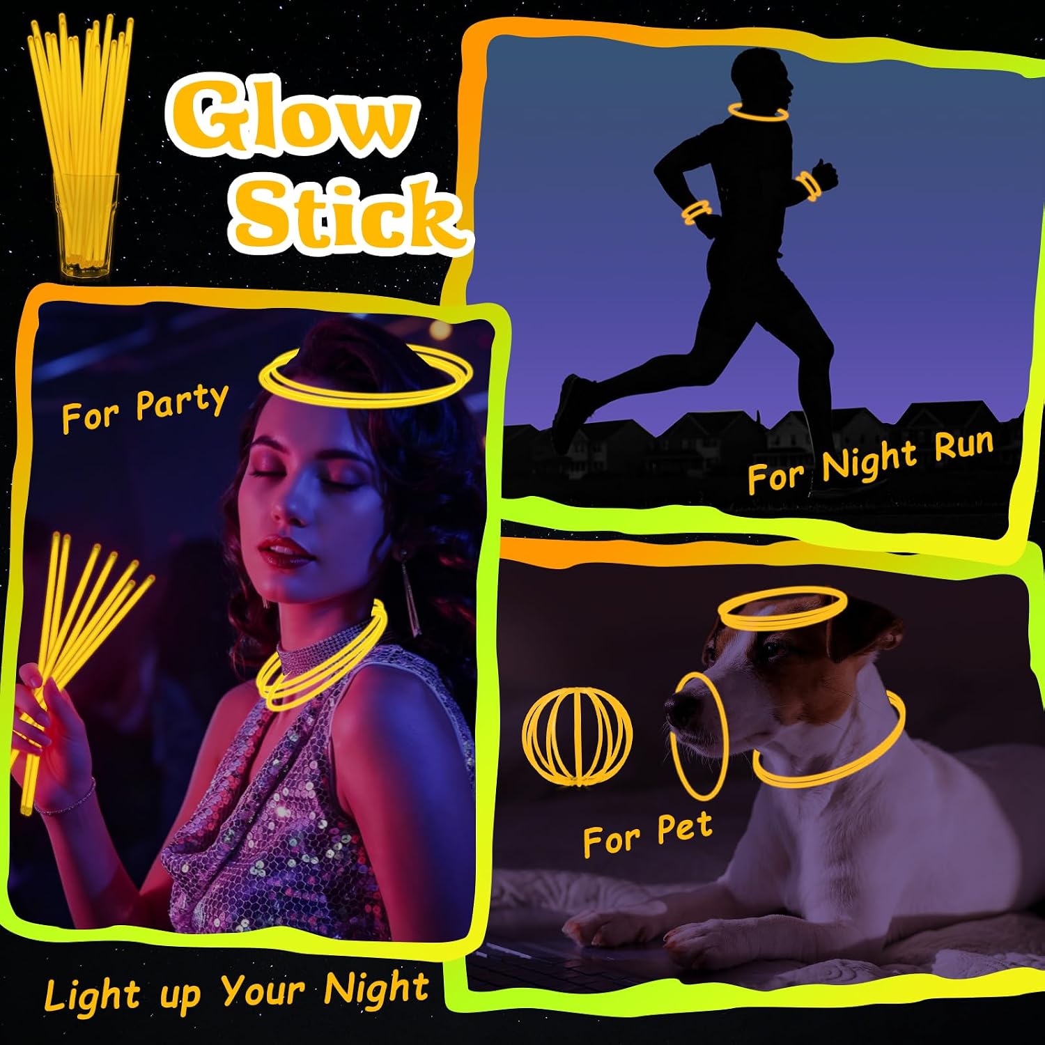 120 Pcs 8" Orange Glow Sticks Bulk, Glow Necklaces and Bracelets Set with Connectors – Bright Neon Glow in The Dark Party Favors for Birthday Christmas New Year Halloween Wedding Carnival image 5