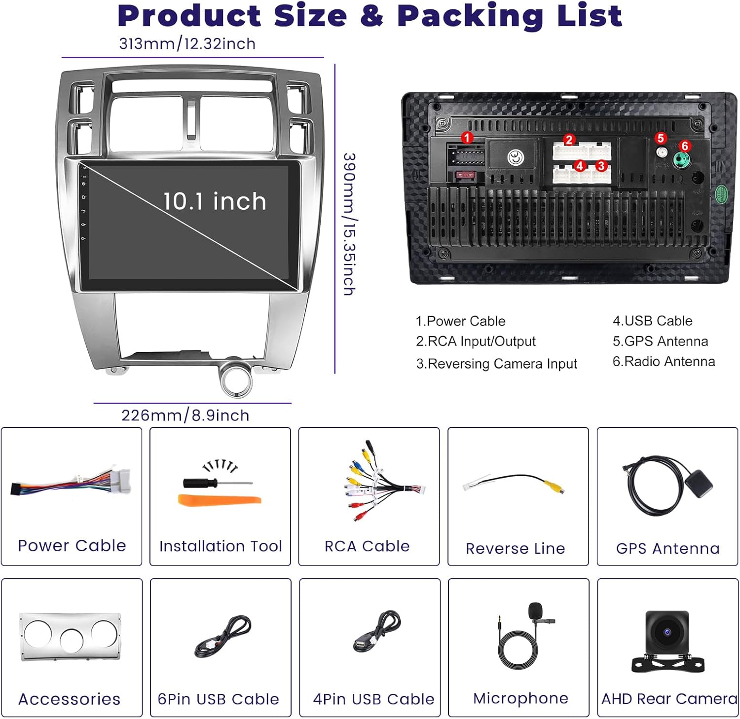 4G+64G 8Core Android 15 Car Stereo for Hyundai Tucson 2006-2009 Wireless Apple CarPlay Android Auto DSP 59UI, 10” IPS 1280 * 720 Touchscreen Radio 5G WiFi Bluetooth 5.0 GPS Navi FM/RDS SWC