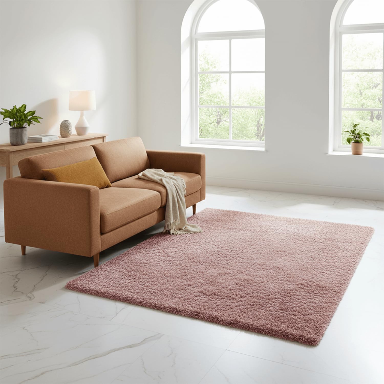 Rugs Inn Dual Tone Shaggy Area Rug - Large Fluffy Modern Super Soft Thick Pile Carpet Washable Non-Slip Soft Indoor Shaggy Floor Rug for Living Room, Bedroom, Hallway, Lounge (Pink, 200x290) — image 1