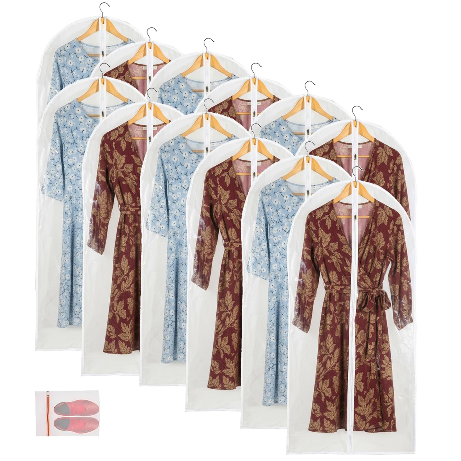 Bolsa de ropa transparente larga para vestidos, bolsas de vestir de vinilo para almacenamiento en el armario, fundas para abrigos para armario con cremallera, bolsas de plástico para colgar ropa,