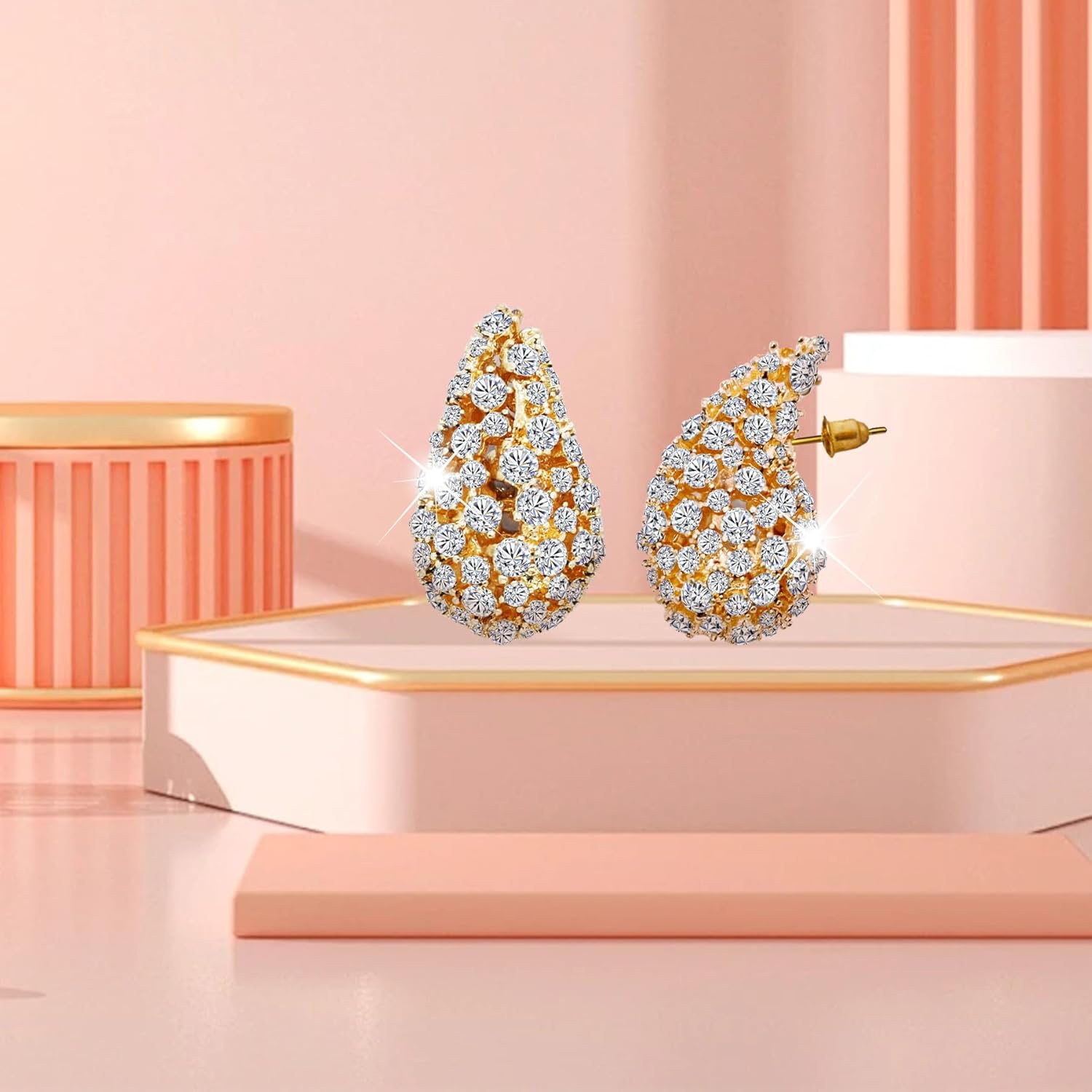 Hollow Rhinestone Chunky Hoop Earrings Gold Crystal Teardrop Earrings for Women Fashion Jewelry for Women Gift - Image 5