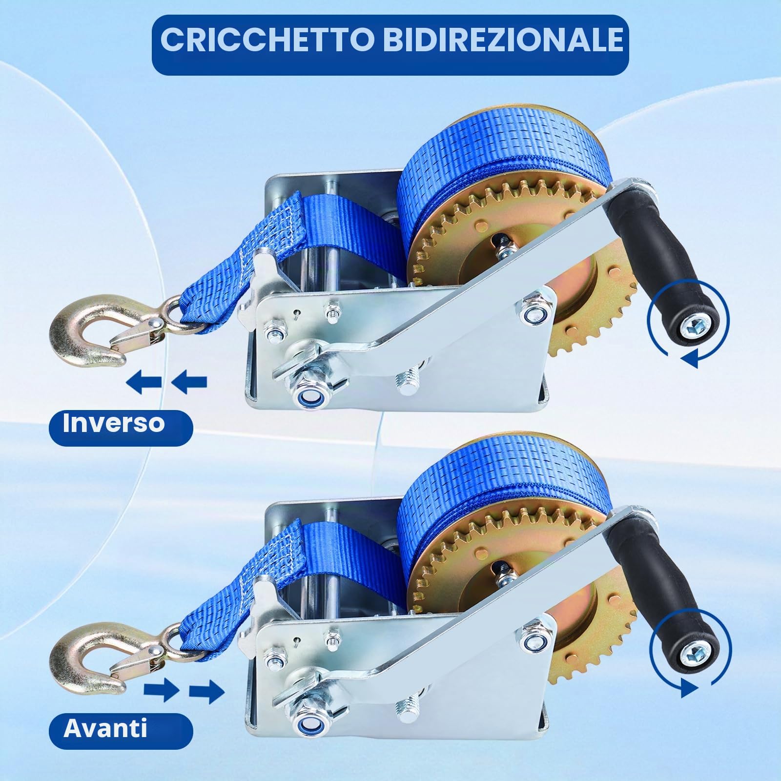 FreeTec Verricello Manuale con Cinghia 1130Kgs (2500Lbs) Argano Manuale con 10 m di Cinghia di Alaggio per Barche Auto