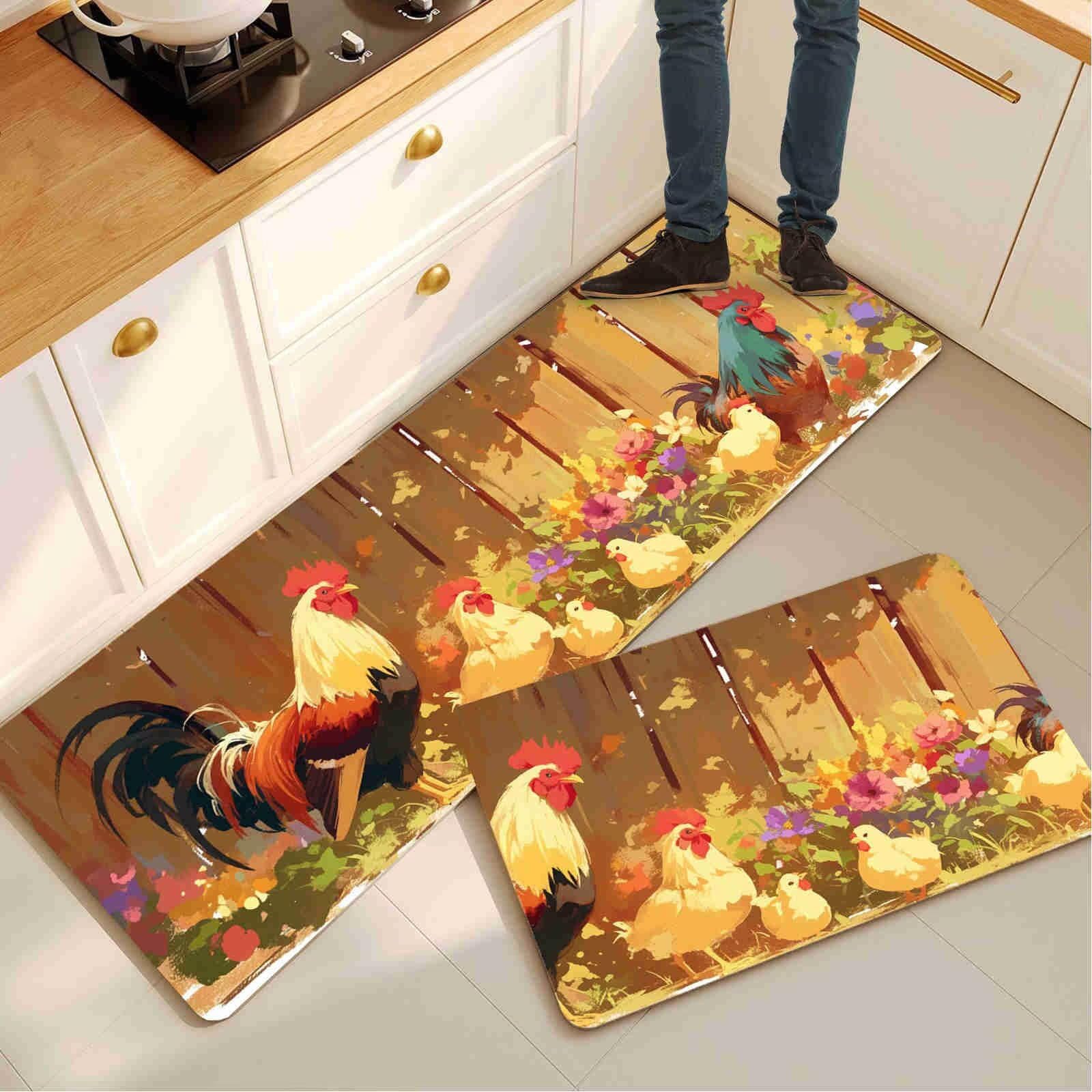 Tapis de cuisine antidérapant lot de 2 absorbant motif Chickens