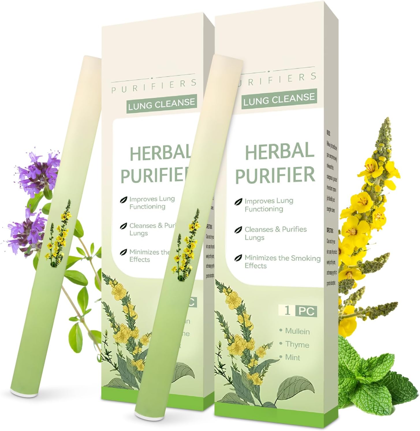 Herbal Diffuser Pen with Mullein, Thyme, Mint Extracts for Lung Cleasing Breathing, Relaxation, Stress Relief, 600 Uses (2)