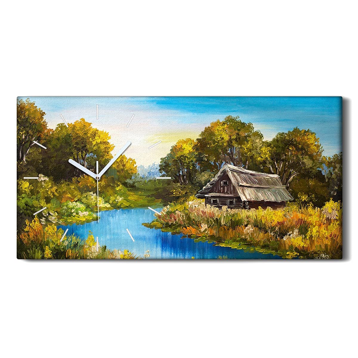 Horloge sur Toile sans Bruit - Déco Murale Salon Chambre Forêt 60x30