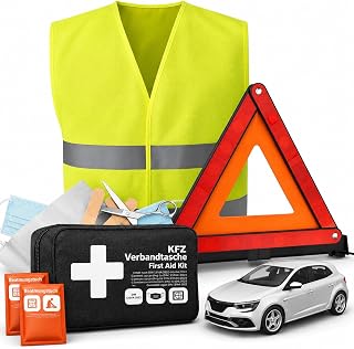 3 in 1 - Verbandskasten & Warnweste & Warndreieck - Geprüft & aktuelle Norm - Autozubehör Set 2026 - KFZ Verbandskasten Pkw Set- Auto Erste Hilfe Pannenset & Unfall (3 in 1 Set)