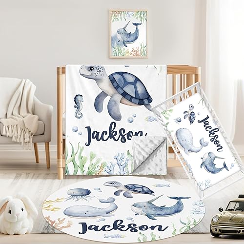 Miniatura 8 de Juego de ropa de cama personalizado para cuna de bebé, 3 piezas, juegos de cuna de bebé con nombre personalizado para niños y niñas, juego de ropa