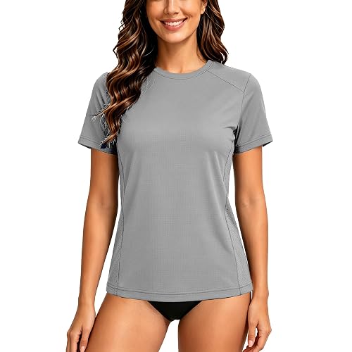 Swim Shirts for Woman: Loose Fit Short Sleeve UPF 50+ Rash Guard Quick Dry Shirts UV Sun Protection Shirts