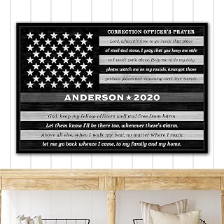 Pretty Perfect Studio Custom Thin Grey Line, Correction Officer Prayer, Police Officer Name Sign Personalized Law Enforcement Print on Canvas Wall Art 8"x10"