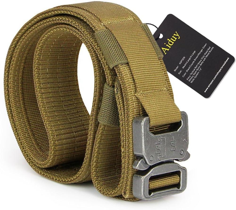 Aiduy Tactical Belt Heavy Duty Waist Belt Adjustable Military Style Nylon Belts with Metal Buckle Molle System 1.5"