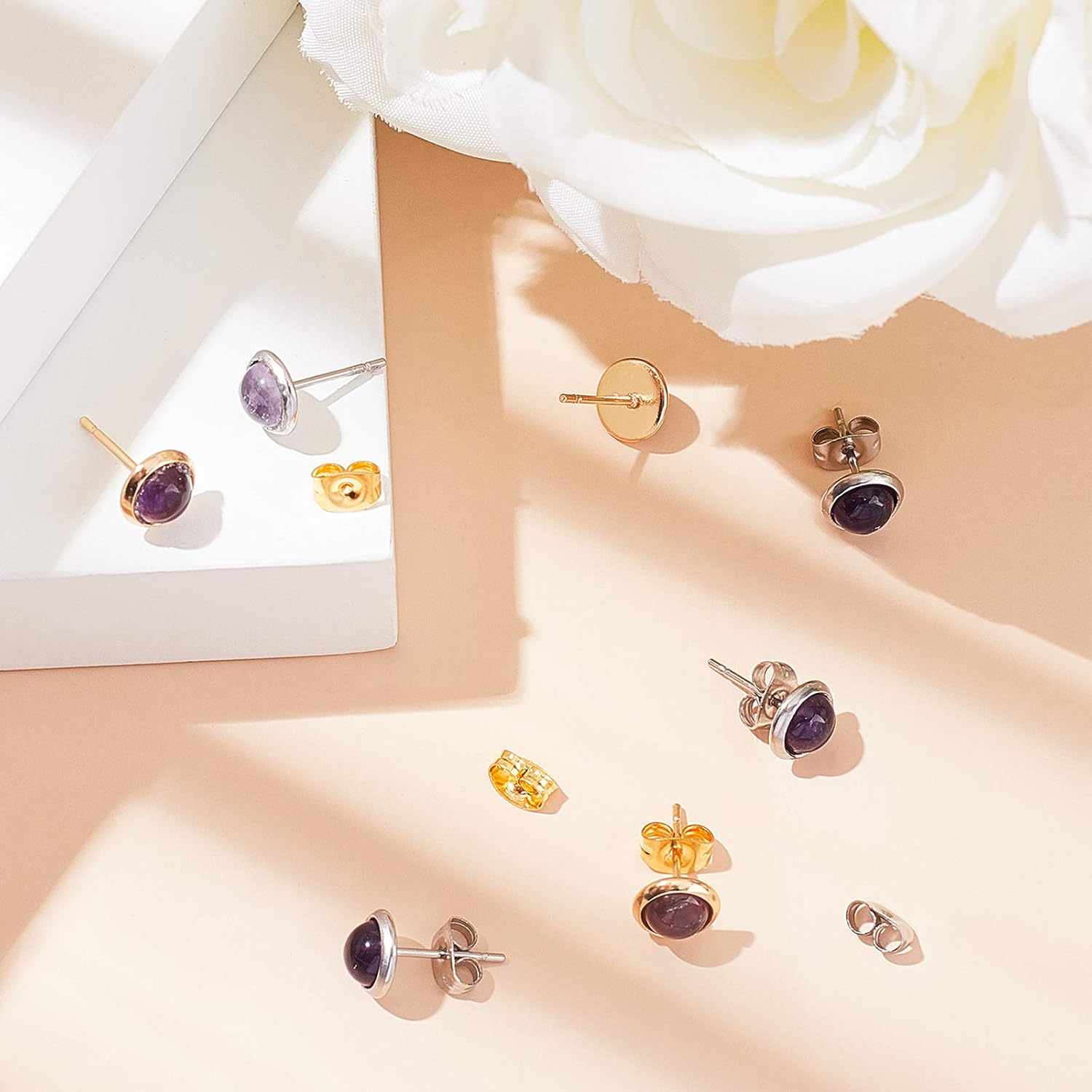 UNICRAFTALE 6mm About 40pcs Round Bezel Earring Blanks with Ear Nuts 0.8mm Pin Golden and Stainless Steel Color Earring Bezel Stainless Steel Stud Earring for Earring Jewelry Making image 5