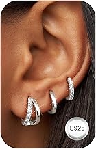 LOLIAS 3 Pairs 925 Sterling Silver Earrings for Women – Silver and Gold Hoops, Ear Piercing