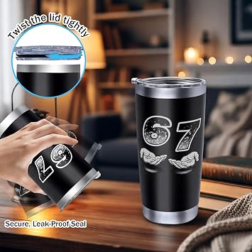 67 Meme Mugs,12 oz Novelty Coffee Tumbler, 6-7 White Ceramic Mug, Personalized 6 7 Meme Merchandise Stainless Steel Insulated Tumbler, Funny Six Seven Gifts for Humor Fans (01)