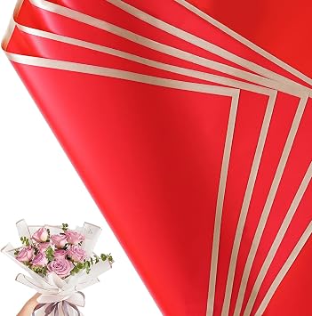 30 Sheets Red Gold Edge Flower Bouquet Wrapping Paper,Florist Supplies Fully Water-Resistant Floral Bouquet Wrapping Paper Bouquet Accessorie,Flower Shop Packaging Pape for DIY Gift Wedding Birthday