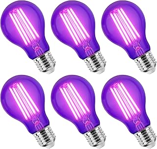 6 Pack E26 A19 Filament LED Black Light Bulbs, 9W Blacklight Bulb, 100W Equivalent, Black Light Bulb Glow in Dark Party Fluorescent Posters Decor Display
