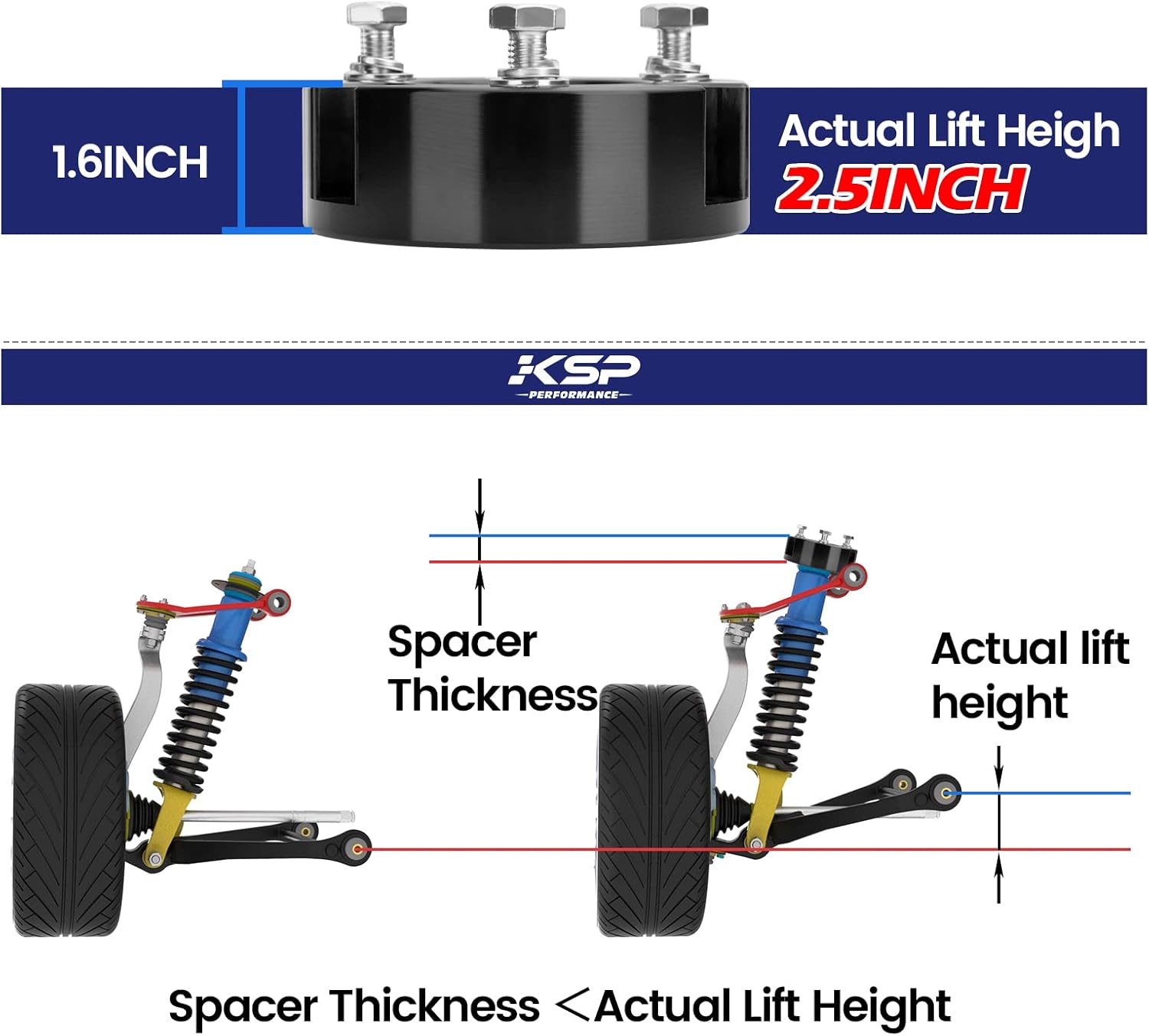 KSP Ranger Leveling Lift Kits, 2.5inch Front Strut Spacer Compatible with Ranger 2WD 4WD 2019-2022, Forged Aircraft Aluminum Suspension Level Kits Raise 2.5" on Pickup with 255/265/285 Tires