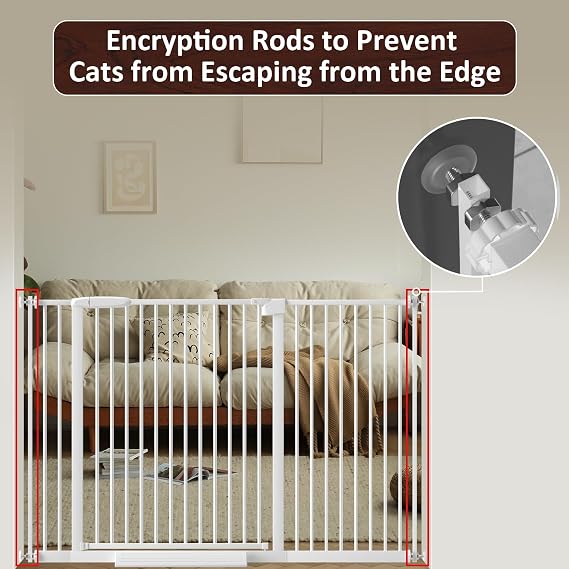 DEARBB Extra Wide Baby Gate Ultra Narrow Spacing 30.11-77.36 Pressure Mounted Double Lock Swing Auto Close Walk Through Metal Safety Pet Gate for Stairs and House Doorway Kitchen