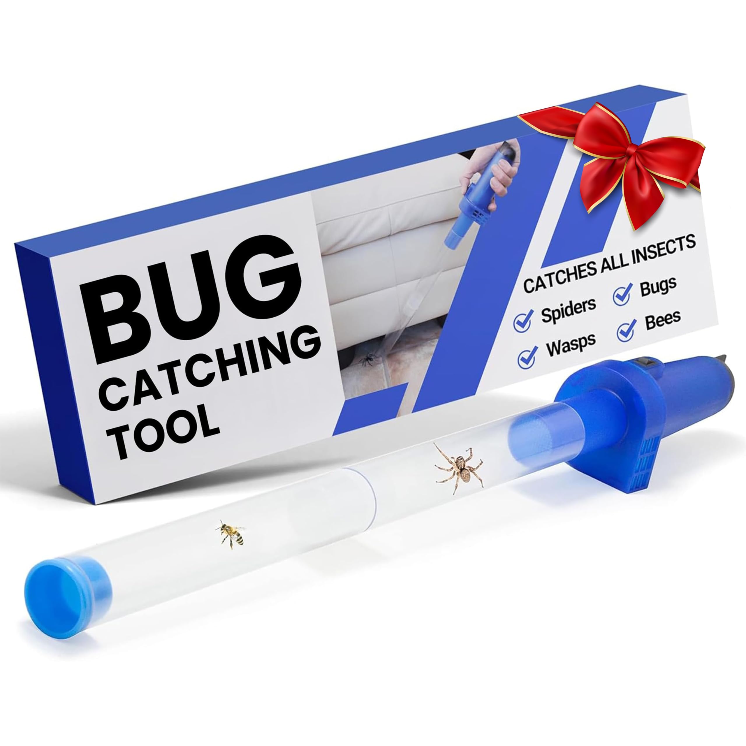 Turbo BugBuster Insect Vacuum Catcher - Bug Vacuum Catcher for Kids & Adults - 24" Overall Extension with Tapered Nozzle - Insect Picker with Long Nozzle for Stink Bugs - 24" Blue