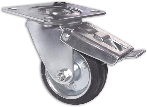 Max-power 57181 Rueda piroettante de goma con placa + freno, 100 mm, Azul