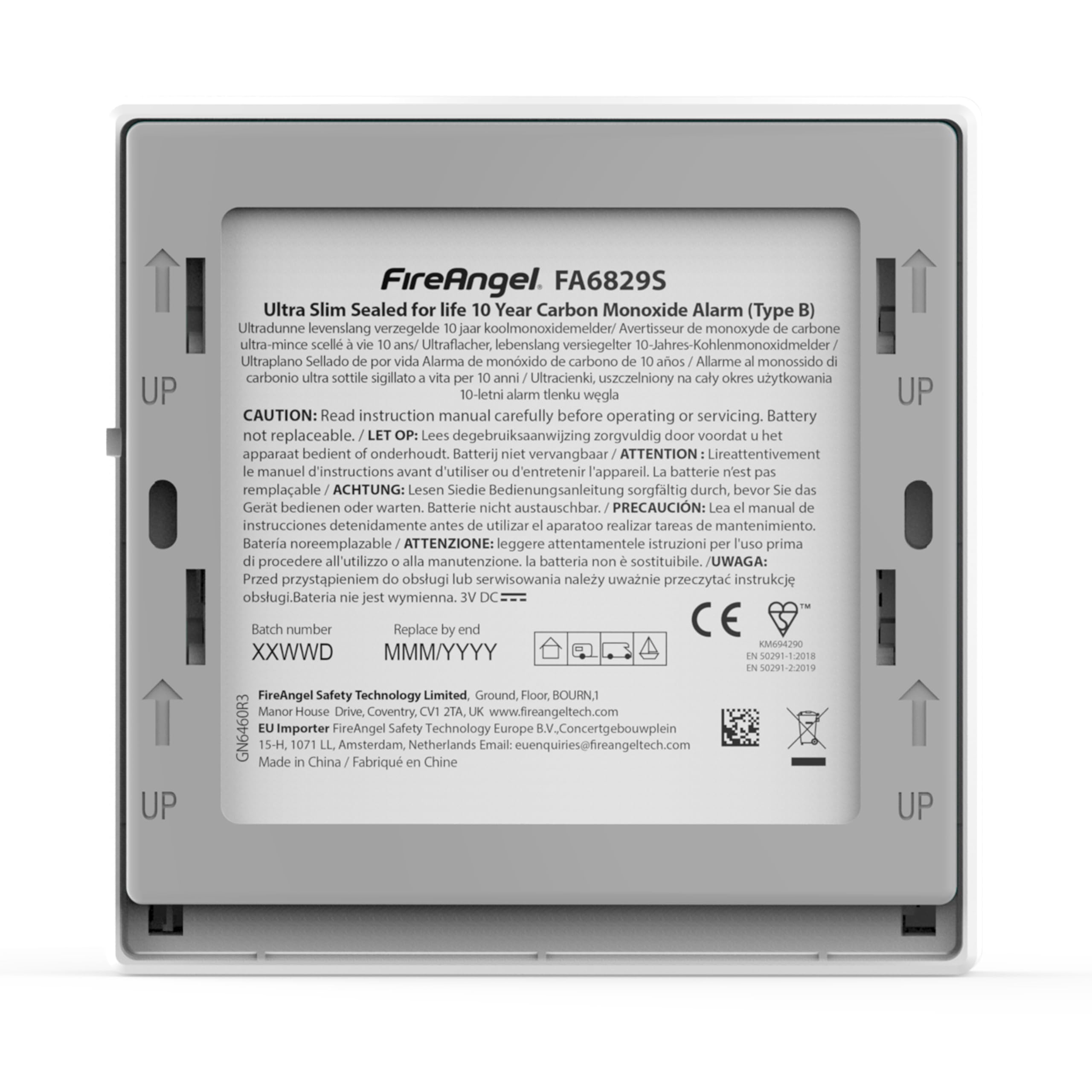 Fire Angel FA6829S Détecteur de Monoxyde de Carbone, Détecteur de CO, Capteur Monoxyde de Carbone ultrafin 10 Ans, pour Maison, Camping-Car, Blanc