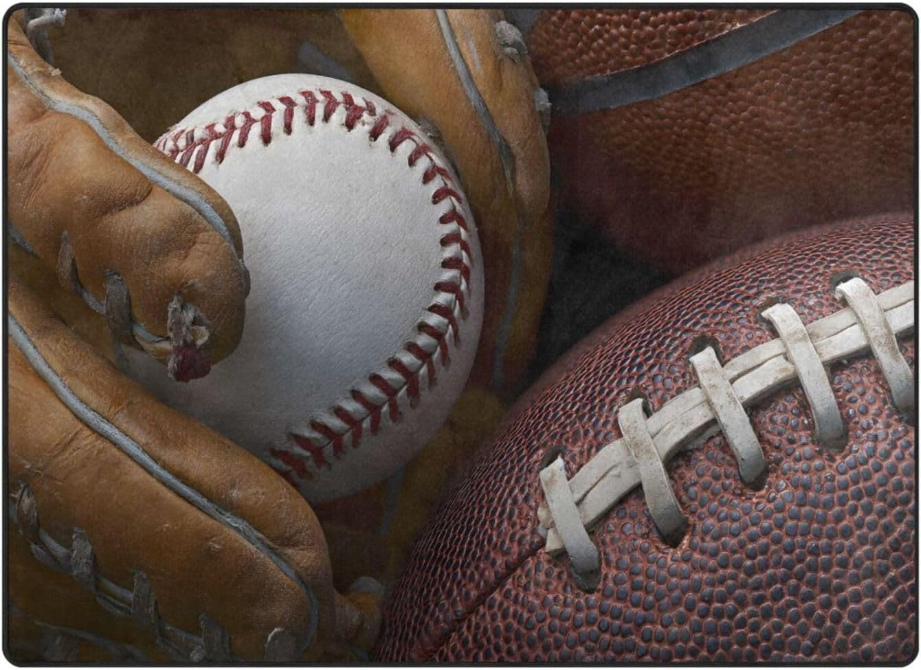 ALAZA Baseball Football Basketball Non Slip Area Rug 4'10" x 6'8" for Living Dinning Room Bedroom Kitchen Hallway Office Modern Home Decorative