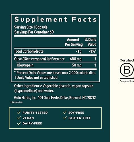 Miniatura 12 de Gaia Herbs Olive Leaf - Apoyo tradicional para la salud inmunológica, suplemento para el sistema inmunológico con extracto de hoja de oliva