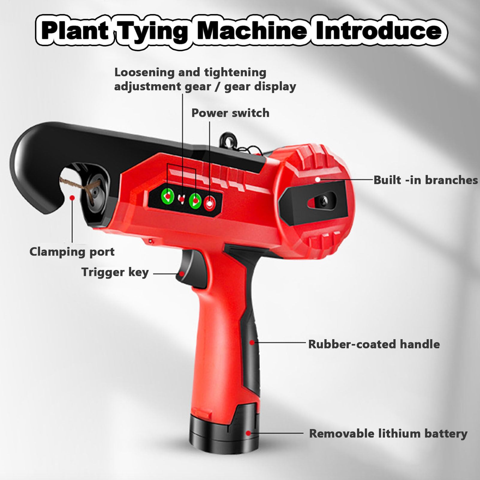 Macchina per Legami Portatili, Macchina per Colpa per impianti elettrici Giardino di Nastro di Legame con Nastro con 2 Nastri Rotoli, 1 Scatola, 2 batterie, per UVA, lamponi, pomodori