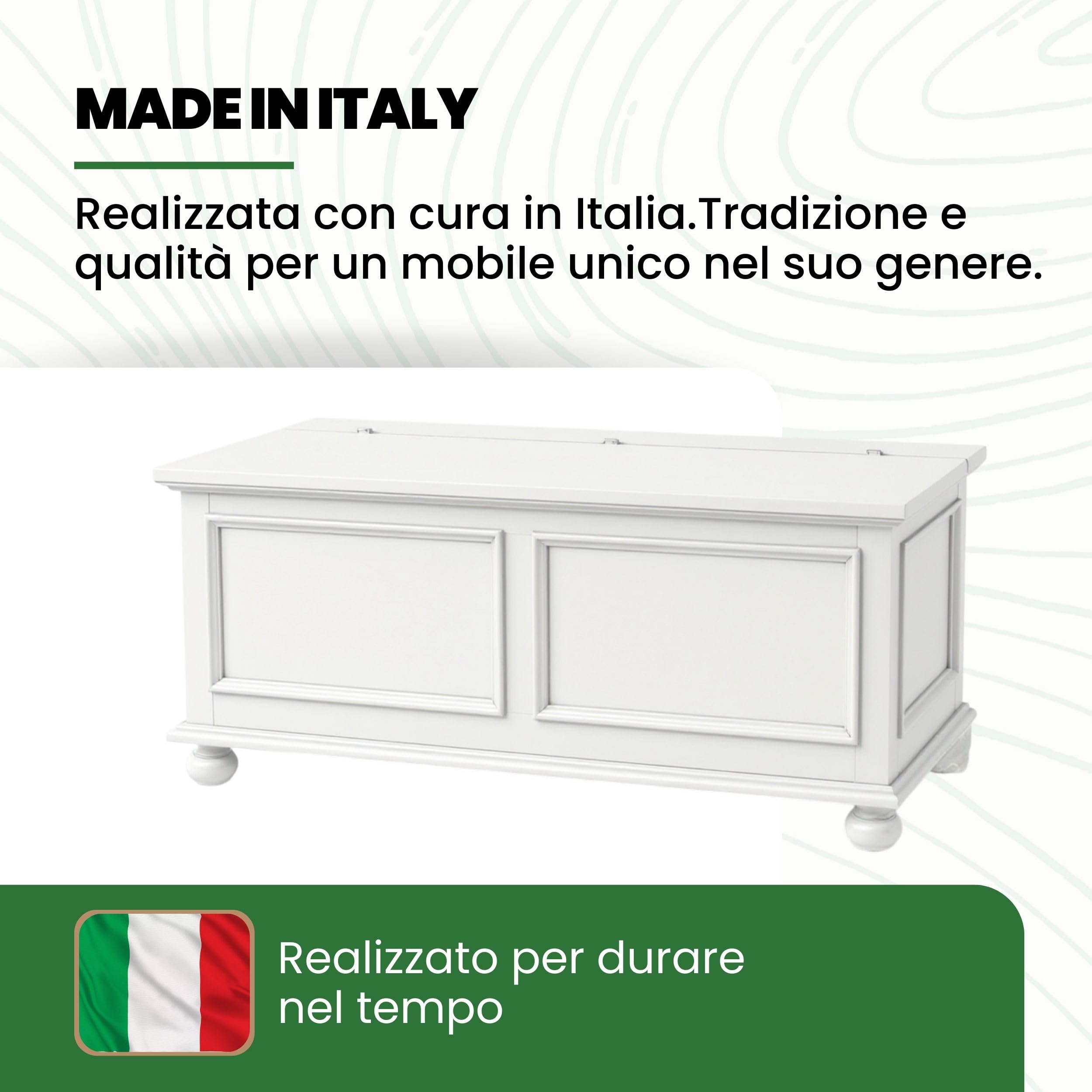 Mar.c.a. Design - Cassapanca in Legno da Interno 1 Anta 120x44x51 cm - Cassapanca con Piedini a Cipolla Made in Italy