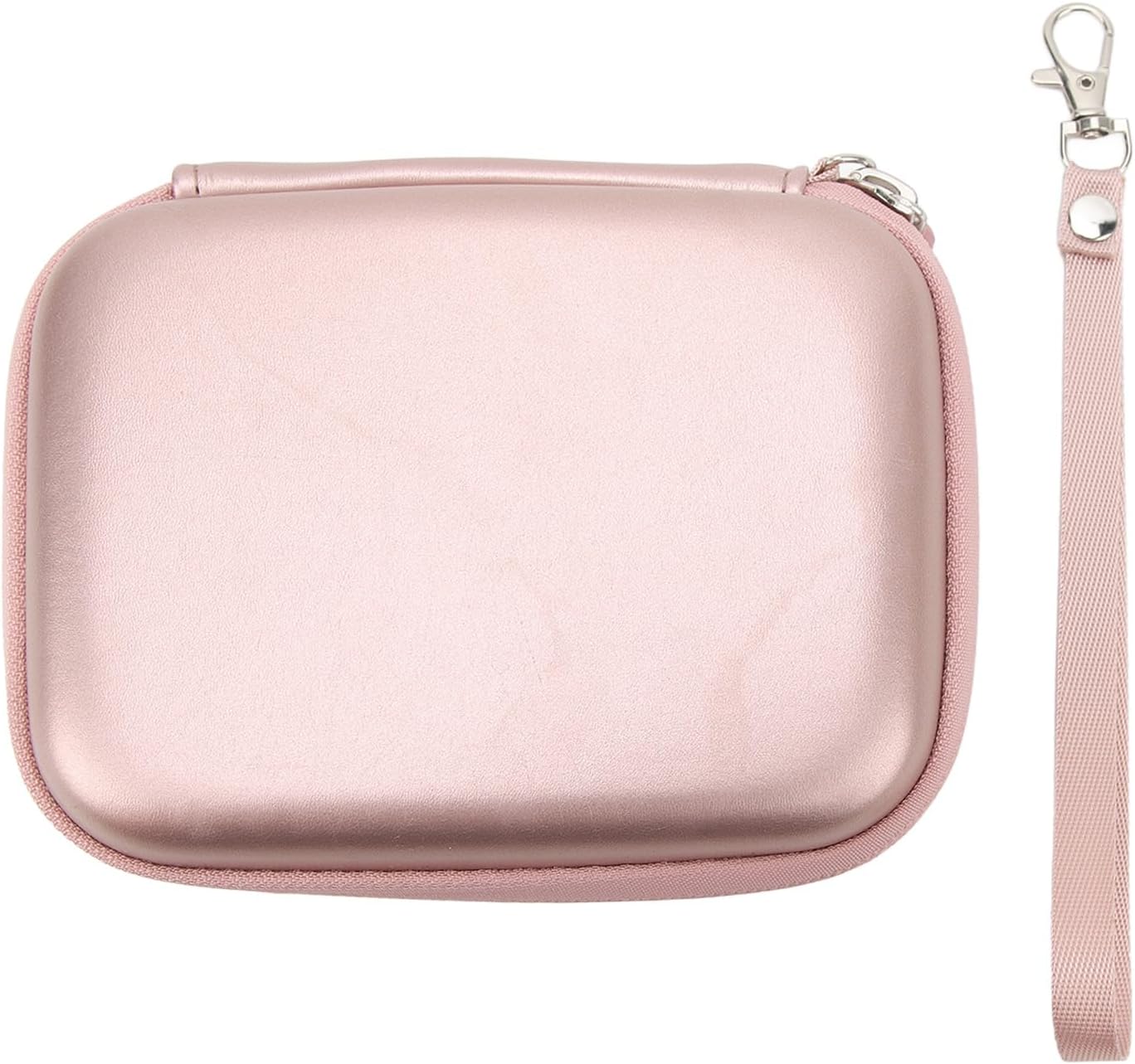 Camera Hard Case, PU Leather Multi Compartment Protective Bag, Portable Carry Pouch with Hand Strap for Camera and Accessories Storage (Blush Gold)