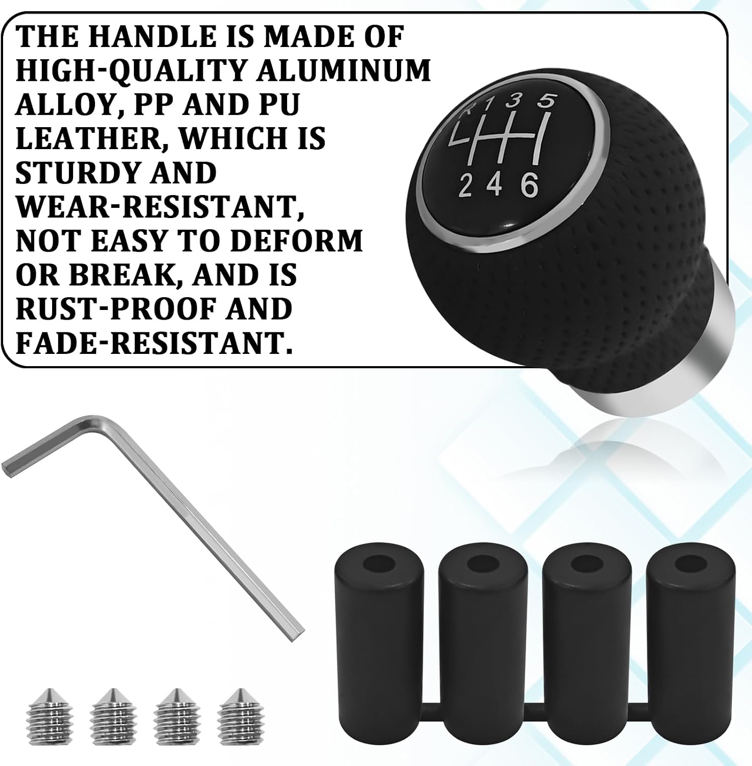 Car Shift Knob 6-Speed Leather Gear Shift Knob Lever Kit, Automatic or Manual Gear Stick Handle Replacement, Ball Car Shifter Adapter Fit for Most Cars, SUV, Truck, RV（Black Round L Up）