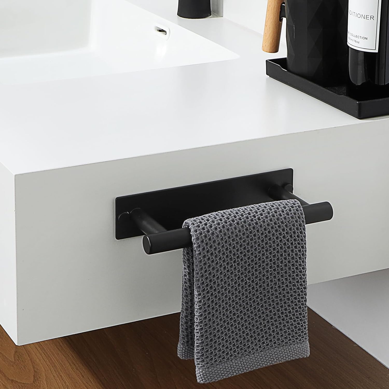 Alise Adhesive Towel Bar Black,Towel Racks for Bathroom Wall Mounted,Bathroom Towel Rack SUS304 Stainless Steel,Towel Holder for Kitchen/Bathroom Hardware Decoration,Sticky or Screw-Mounted,8 Inch - Image 9