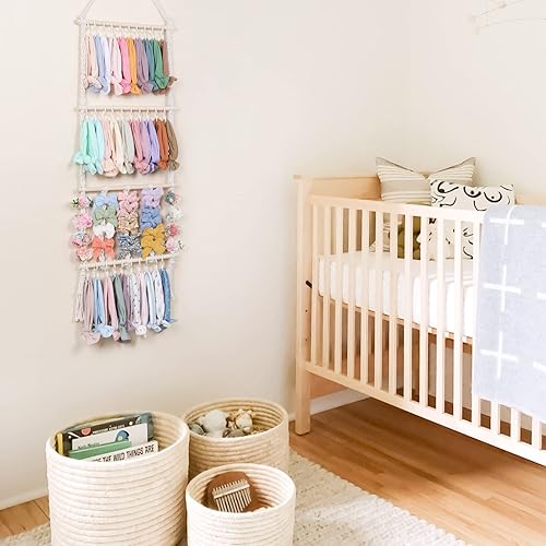 Miniatura 5 de POVETIRE Soporte para diadema organizador de lazos para el cabello para niñas, accesorios para el cabello de bebé, organizador de almacenamiento