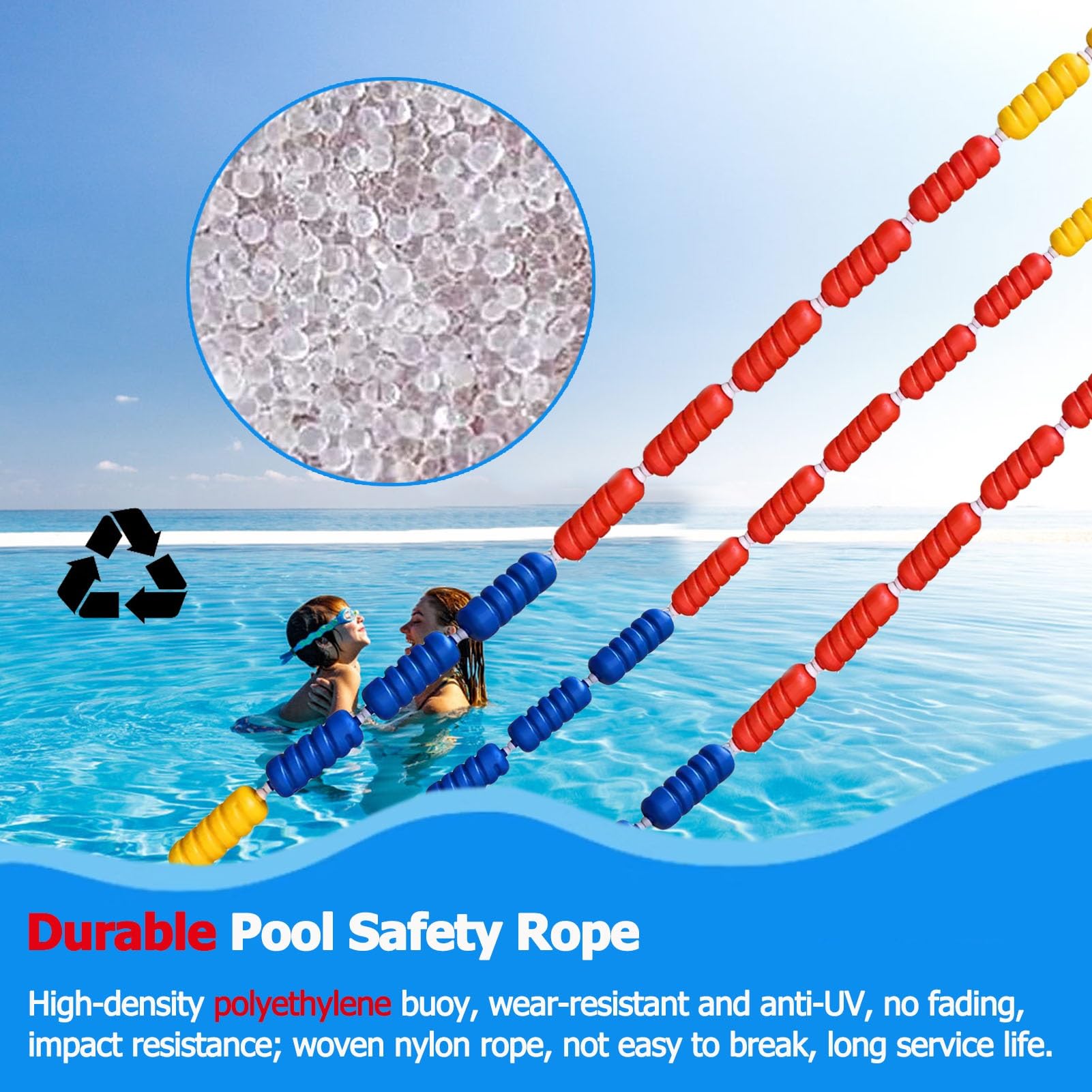 Indoor Pool Safety Divider Rope and Float Line, Beach/ Shallows Swimming Pool Lane Markers Float Rope Kit, with Buoys ? Hooks, for Commercial Competition/ Water Park(Color:Width 6cm (2.4inch),Size:9m