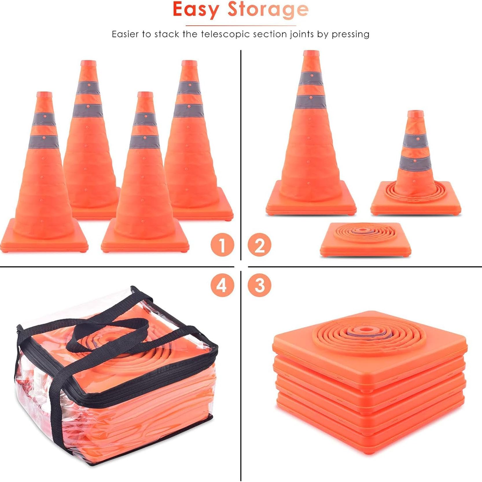 Cônes de Signalisation Pliable Cône de Signalisation Pliable Orange avec Poteaux et Base Réfléchissants pour Zones de Travaux et Exercices de Conduite(Size:65x28x28cm,Color:4A)