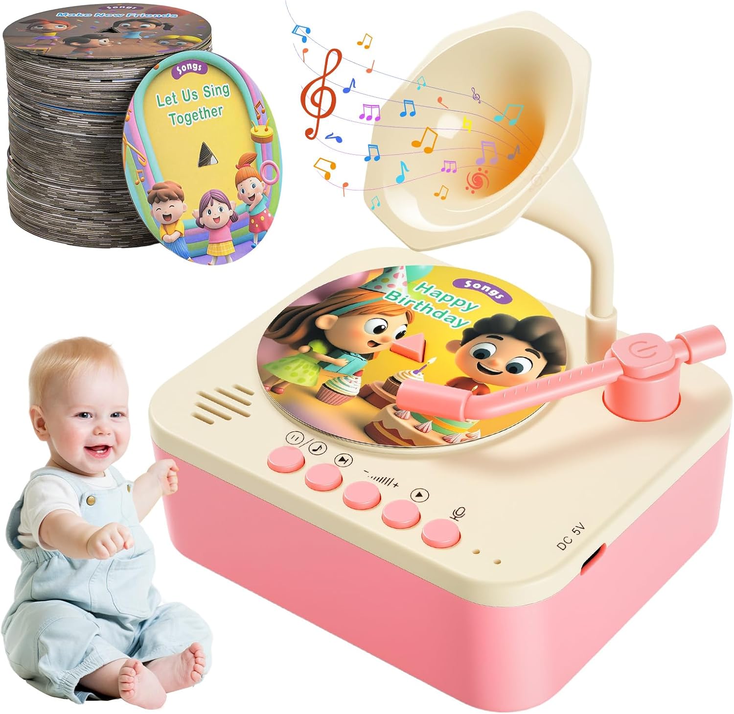 Kids Phonograph Toddler Record Player， with 96 Learning Cards, Early Education Machine Record Player Music Box Storyteller pop Speakers, Gift for Boys and Girls