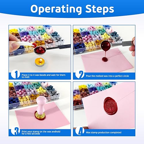 Miniatura 5 de Juego de sellos de cera de 24 colores, 624 piezas, cera de sellado, cuentas de sellado de cera, kit de sellos de cera para boda, invitación de