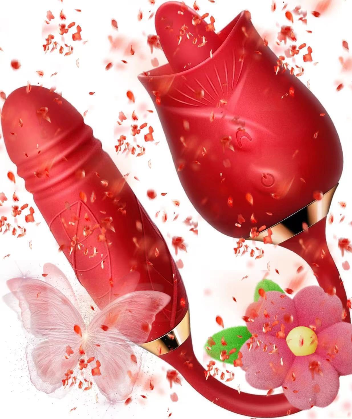 Generic 2024 New Roses Shape Sucker for Women Toy Quiet 10 Speed Adult Toys Waterproof Automatic Electric Adult Toys Machine Pleasure Gift-BZ127, Red